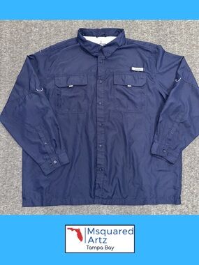 Habit River Guide Fishing Shirt 3XL UPF 40+ Vented Long Sleeve Navy Blue